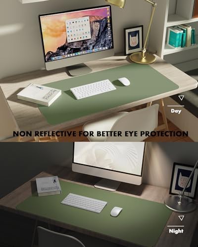 YSAGi Double-Sided Desk Pad, 35.4"x17"Leather Desk Mat, Eco Cork Desk Pad Protector,Large Mouse Pad,Waterproof Desk Blotter for Office/Home(Bamboo Green)