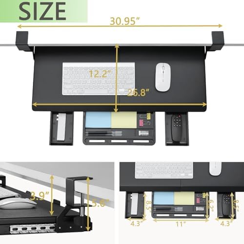 ETHU Under Desk Keyboard Tray with Metal Slide Rail, 26.8x11.8", Black