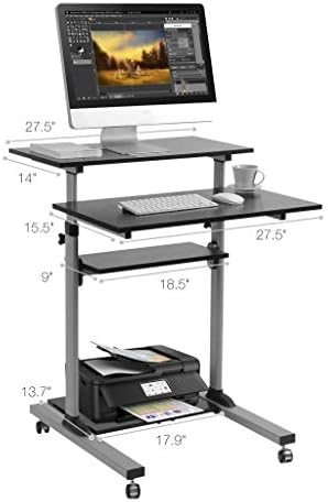 TechOrbits Rolling Desk for Laptop - Standing or Sitting Mobile Computer Cart with Wheels, Adjustable Height & 27.5-inch Surface - Portable Home Office Workstation - Black﻿