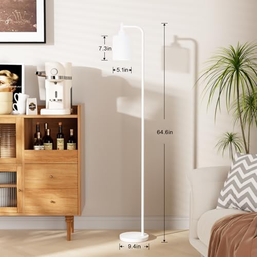 Ziisee Floor Lamps for Living Room - Industrial Standing Lamp with Glass Shade, Modern White Floor Lamp with LED Bulbs, Farmhouse Floor Lamp for Bedroom, Tall Lamp for Office - White