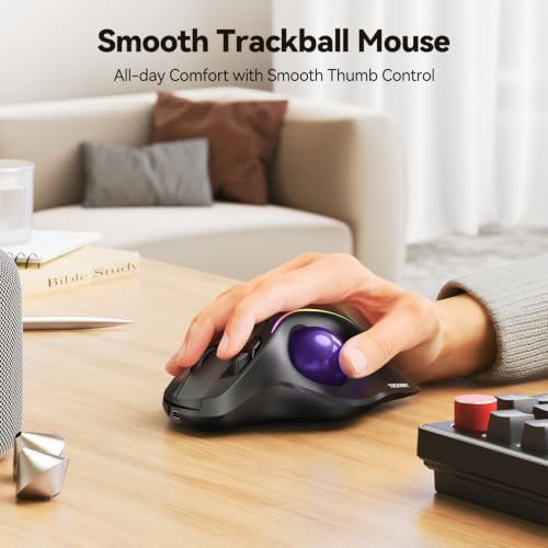 TECKNET Wireless Trackball Mouse, Bluetooth Mouse with Ergonomic, Purple