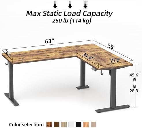 TIQLAB 63 x 55 inch L Shaped Standing Desk Adjustable Height, Electric Corner Standing Desk, Sit Stand Computer Table with Splice Board, Rustic Brown