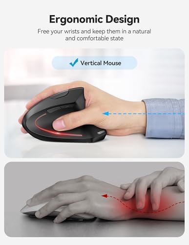 TECKNET Vertical Ergonomic Mouse with Jiggler Bluetooth Rechargeable