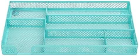 Annova Desk Drawer Organizer Tray for Office Organization - Metal Mesh - Storage Tray with Dividers for Pens, Desktop Accessories, Bathroom, Kitchen, Makeup and Office Supplies (Small, Turquoise)