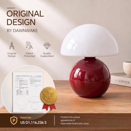 Dawnwake Mushroom Lamp Table Lamp for Bedroom-Small Table Lamps,Wine Red