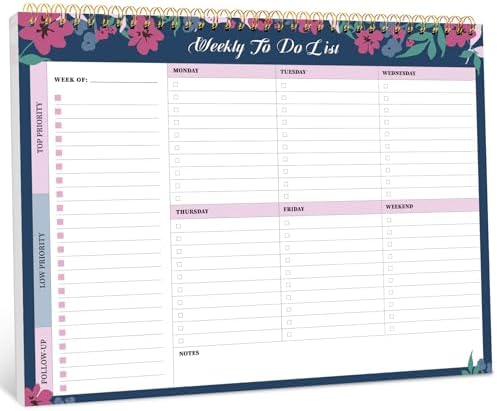 Taja Weekly To Do List Notepad, Undated Weekly Planner Pad, 8.5" x 11"