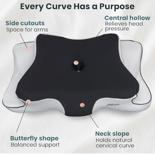 Cervical Neck Pillow for Sleeping – Cooling Memory Foam Cervical Pillow for Side Sleepers and Back Sleepers – Contour Ergonomic Neck Support (Black/White, Cooling)