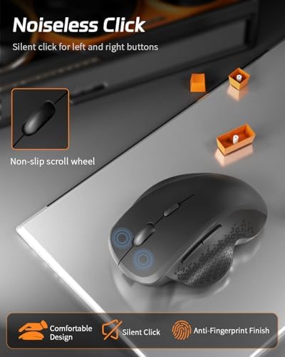 Uiosmuph G09 Bluetooth Wireless Mouse, Rechargeable Ergonomic Mouse - Black