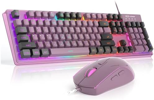 Gaming Keyboard and Mouse Combo, K1 RGB LED Backlit Keyboard with 104 Key Computer PC Gaming Keyboard for PC/Laptop (Blackcurrant)