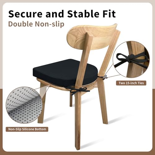 Chair Cushions for Dining Chairs 4 Pack 35D High-Density Foam Seat Cushions for Kitchen Chairs with Ties Non Slip and Removable Cover Chair Pads 16.5" x 16.5" x 2" (Black)