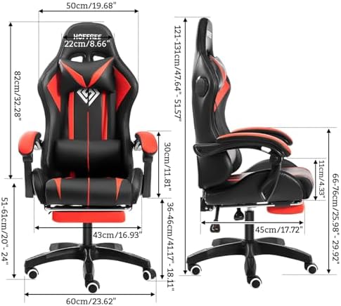 HOFFREE RGB Gaming Chair with Speakers Massage LED Lights Game Chair-Red