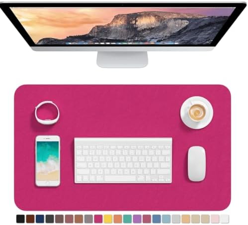 Hsurbtra Desk Pad, 23.6" x 13.8" PU Leather Desk Mat, M Extended Mouse Pad, Waterproof Desktop Blotter Protector, Non-Slip Ultra Thin Small Laptop Keyboard Writing Mat for Office Home, Bright Rose