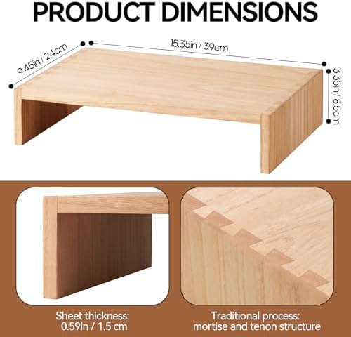 KIRIGEN Wood Monitor Stand Riser for Desk, 15.39 Inch, Natural 39-NA