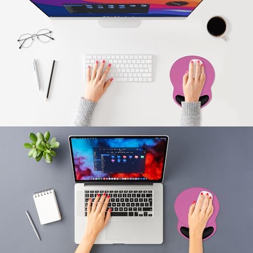 ITNRSIIET Ergonomic Mouse Pad with Comfort Gel Wrist Rest, Non-Slip PU Base, Smooth Textured Surface, Reduces Hand Fatigue & Wrist Pain, 8.7 x 7.2 Inch for Office Gaming Home, Black-Pink Contrast