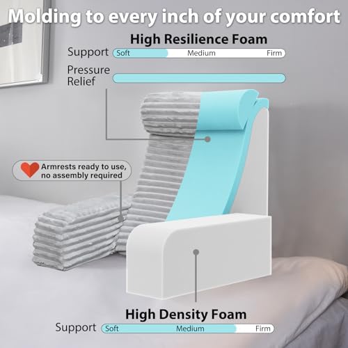 ENITYA 22" XL Back Pillow for Bed Sitting Up with Armrests & Big Pockets