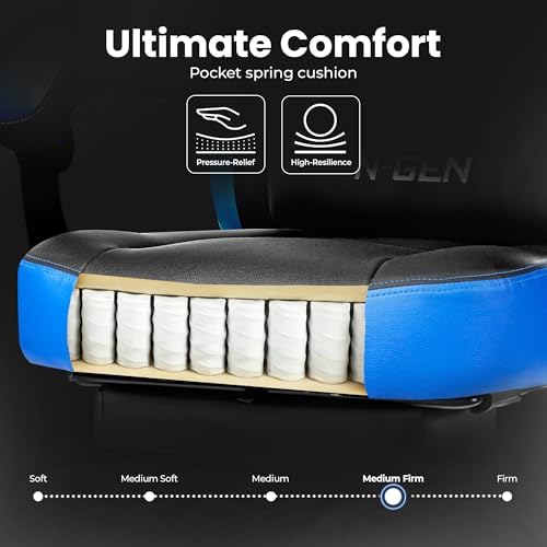 Gaming Chairs with Footrest, Big and Tall Gamer Chair with Headrest and Lumbar Support for Adults, Blue