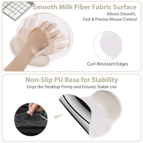Sushret Mouse Pad and Keyboard Wrist Rest, 3-in-1 Gel Memory Foam Ergonomic Mouse Pad with Wrist Rest Set, Gaming Mousepad Arm Cushion Support for Computer Office Desk Accessories Cute Setup,Khaki