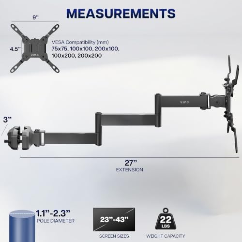 VIVO Black Long Pole Mount Monitor Arm