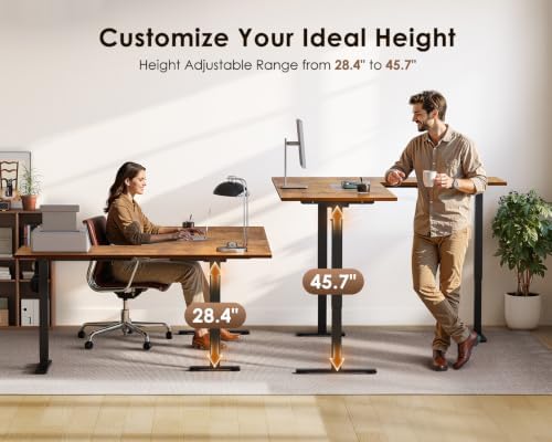 OffiGo 63 Inch Reversible L Shaped Electric Standing Desk, Rustic Brown