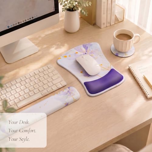 Gel Mouse Pad & Memory Foam Keyboard Wrist Rest Set, Purple Floral