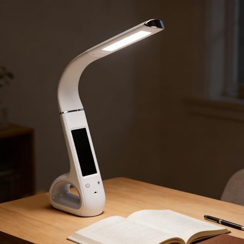 LED Desk Lamp, 3 Color Temperature Modes Eye Protection with 150 Degree Adjustable Goose Neck and VA LCD Screen, for Office Work Study Reading Bedroom (White)