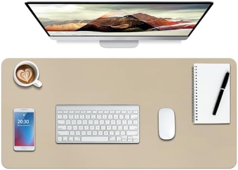 Boutilon Leather Desk Pad Protector,Non-Slip Mouse Pad,Laptop Desk Pad,Office Mouse Mat,Waterproof Leather Desk Blotter,Desk Writing Pad for Office and Home (XXL-Beige,47.2"x 17")