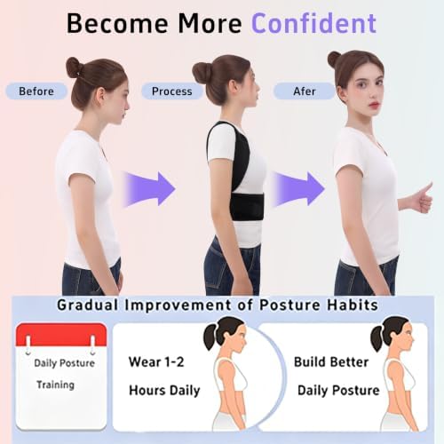 Back Brace Posture Corrector for Women and Men Upgraded Dynamic Traction Correction System Adjustable Shoulder Support Straightener Helps Reduce Upper Lower Back Pain Suitable for Hump Scoliosis Black Large