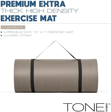 Tone Fitness 1" Extra Thick Yoga Mat, Exercise & Pilates Mat with Strap
