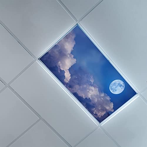 Fluorescent Light Cover Decorative Ceiling Light Filters,Moon Night Sky with Cloudy Pattern,for Classroom Office Hospitals Home Ceiling Decorative,2ft x 4ft,Blue White