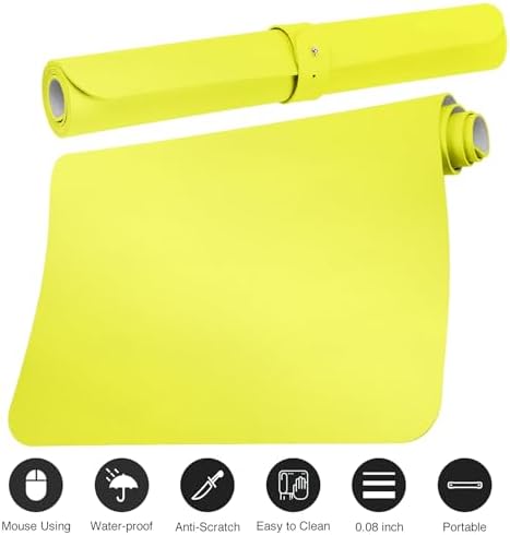 Boutilon Leather Desk Pad Protector,Non-Slip Mouse Pad,Laptop Desk Pad,Office Mouse Mat,Waterproof Leather Desk Blotter,Desk Writing Pad for Office and Home (S-Lemon,24"x 14")