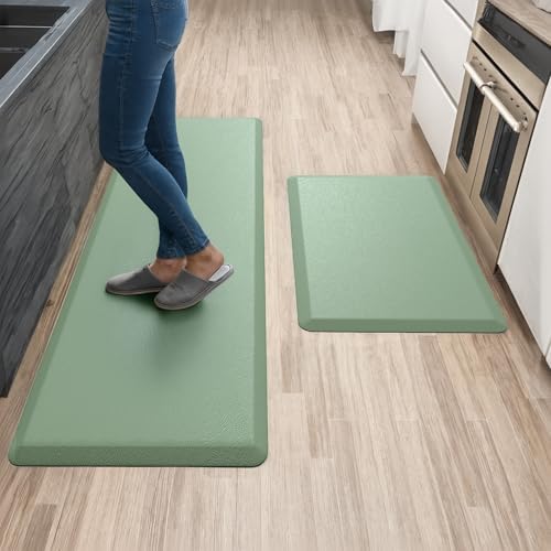 Anti Fatigue Kitchen Mats for Floor | Padded Kitchen Rugs | Non Slip, Cushioned Standing Desk Mat | Waterproof Floor Mat | 17.3" x 28" x 0.47" & 17.3" x 59" x 0.47", Mint Green, 2-Pack | More Décor