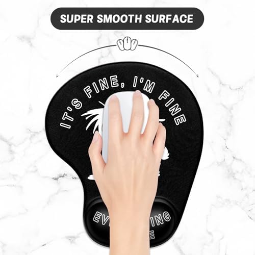 ITNRSIIET Ergonomic Mouse Pad Coaster Set with Gel Wrist Support Wrist Rest Smooth Surface Non-Slip PU Base Comfortable Office Supplies Pain Relief, 9.5 x 8.3 inches, Funny Cat