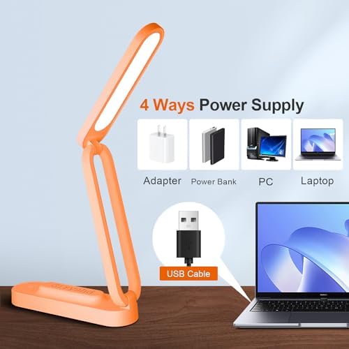 Giryuhd LED Desk Lamp for Office Home & Battery Operated Lamp Rechargeable Lamp Foldable & Portable Light, LED Desk Light Strip, 3 Brightness Dimmable Small Desk Lamp Reading Lamp (Orange)