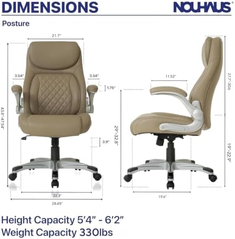 Nouhaus +Posture Ergonomic PU Leather Office Chair. Click5 Lumbar Support with FlipAdjust Armrests. Modern Executive Chair and Computer Desk Chair (Taupe)