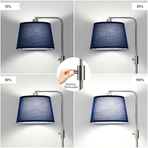 Nintiue Dimmable Floor Lamp, 1000 Lumens LED Edison Bulb Included, Brushed Nickel Arc Standing Tall Floor Lamp with Blue Shade for Living Room Bedroom Office Dining Room