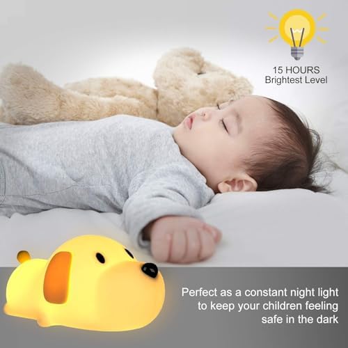 S NMT Silicone LED Papa Puppy Night Light Touch Sensor Switching Night Lamp, Transform Between Warm White 2700K and White 6500K, Safe SIL+ABS, Sleep Timer Setting for Kids Babies Bedside and Nursery