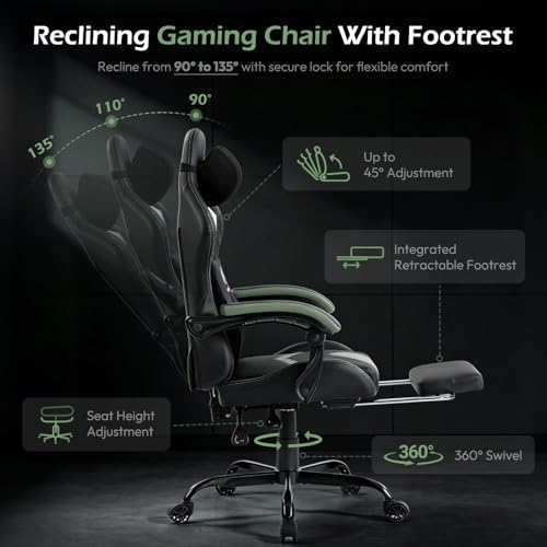 Ergonomic Gaming Chair for Adults, Black Green