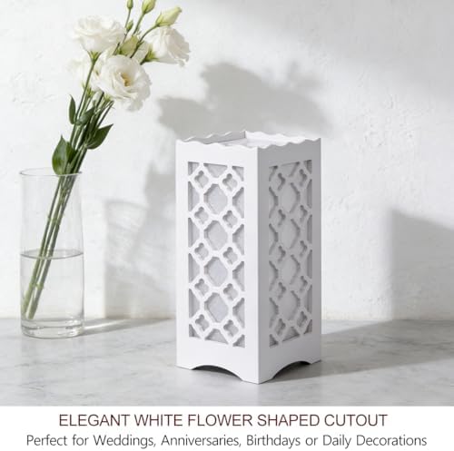 9" Tall LED Table Lamp with Flower Shaped Carving (Battery & USB Operated) - LED Desk Lamps Rechargeable with USB Charging Port - White Lamps Decorative Indoor Lights Lights