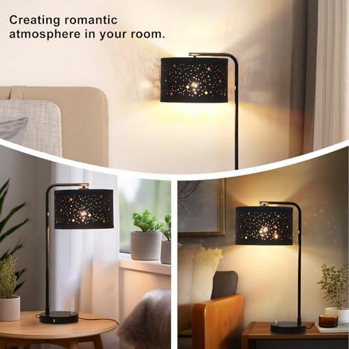 Bedside Table Lamp with USB C+A Ports, 25" Tall Fully Dimmable Side Lamp