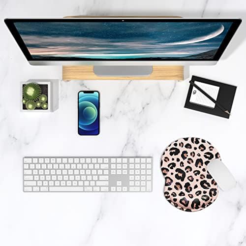 ITNRSIIET Ergonomic Mouse Pad with Gel Wrist Support Small Wrist Rest Smooth Surface Non-Slip PU Base Comfortable Office Supplies Pain Relief, 8.7 x 7.2 inches, Leopard Black Purple