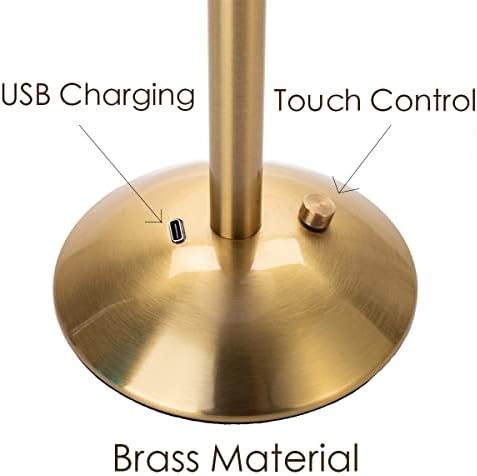 HEQET Cordless Table Lamps for Home,Table,Dining Room, Gold Rechargeable Lamps, USB Charge 12'' Tall LED Brass Portable Outdoor Indoor Table Lamp with Built-in Dimmer (Pack2 Gold Flower Lamp)