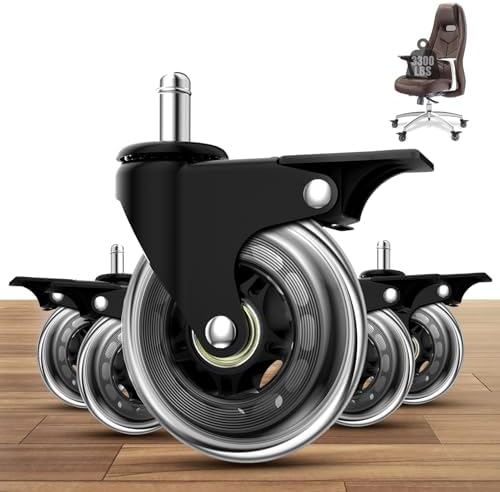 Office Chair Casters, 3" Heavy Duty Locking Wheels Universal Fit