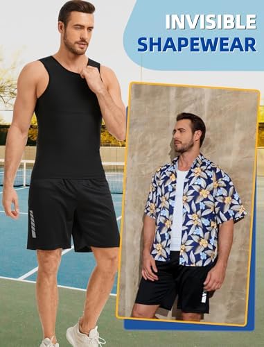 2 Pack Compression Shirt Tummy Control Undershirts Vest Workout Shapewear Sleeveless Posture Corrector for Men