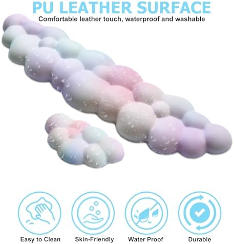 Cloud Wrist Rest Keyboard, Ergonomic Keyboard Wrist Rest Pad Set, Rainbow