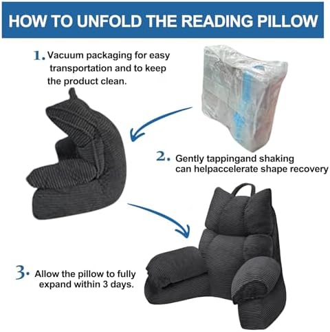 RRPAHWTV Reading Pillow for Bed with Arms, Back Support, Memory Foam