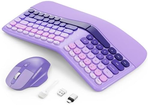 Ergonomic Wireless Keyboard Mouse, Mechanical Gaming Set with Wrist Rest