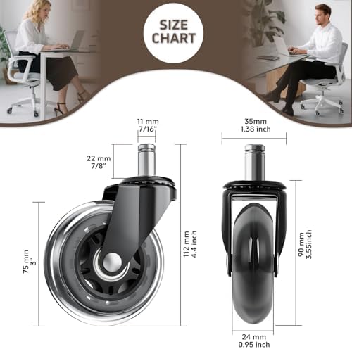 Office Chair Wheels for Hardwood Floor, 10 Pack 3 Inch PU Casters
