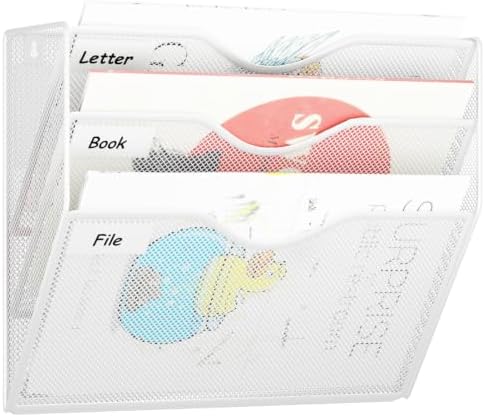 3-Tier Magnetic File Holder, No Drilling Wall File Organizer, File Folder Bins, Mail & Magazine Rack, Magnetic Paper Document Holder for Refrigerator File Cabinets Whiteboard, White