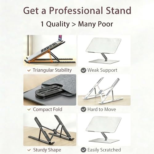 Ergonomic Foldable Computer Stand, 10-Level Height Adjustable Aluminum Laptop Stand, Compatible with 17.3 Inch Laptops, Tablets & Drawing Tablets, for MacBook, HP, Lenovo, Dell (Black)