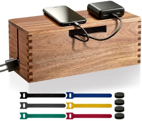 MINCORD Acacia Wood Cable Management Box - Cord Organizer & Power Strip Cover for Desk, TV Stand & Home Office, Wooden Electrical Cord Hider Box with Lid for Living Room, Bedroom & Gaming Setup